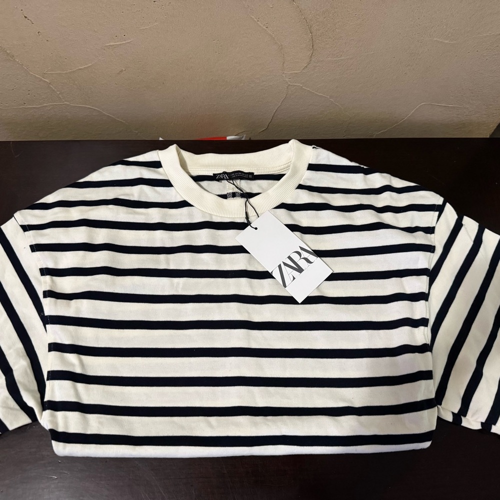 Zara Navy and White Striped Top